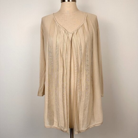 Les Collections Mat Womens Lightweight Open Knit Cardigan Size Medium Beige New - Picture 1 of 11
